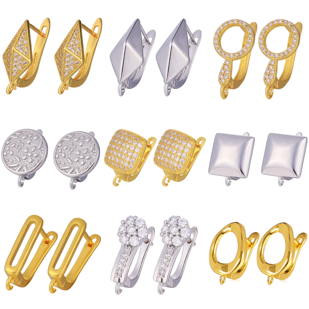 JUYA Handmade Cubic Zirconia Earrings Hooks Fashion Rhinestone Copper Gold Earring Clasps For DIY Jewelry Accessories | Украшения и