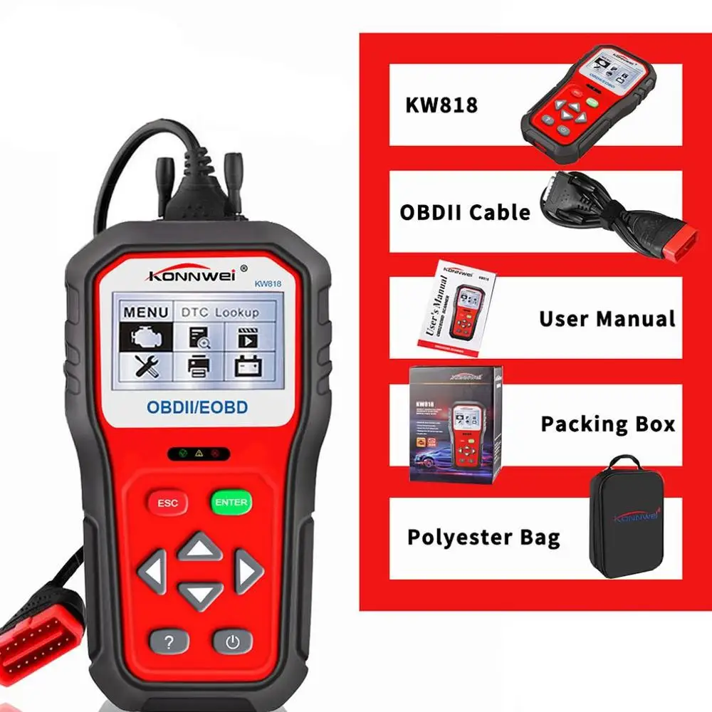 Kw818 автомобильный диагностический инструмент детектор сканер 12 В поддерживает 6 языков