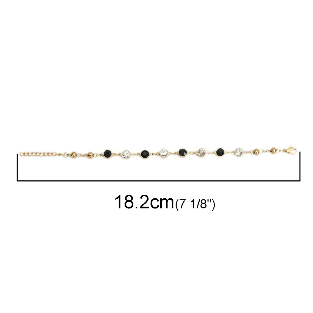 DoreenBeads, модный браслет, 304, нержавеющая сталь и стекло, браслеты, золото, многоцветный, черный, белый, ювелирное изделие, амулеты длиной 14 см, 1 шт