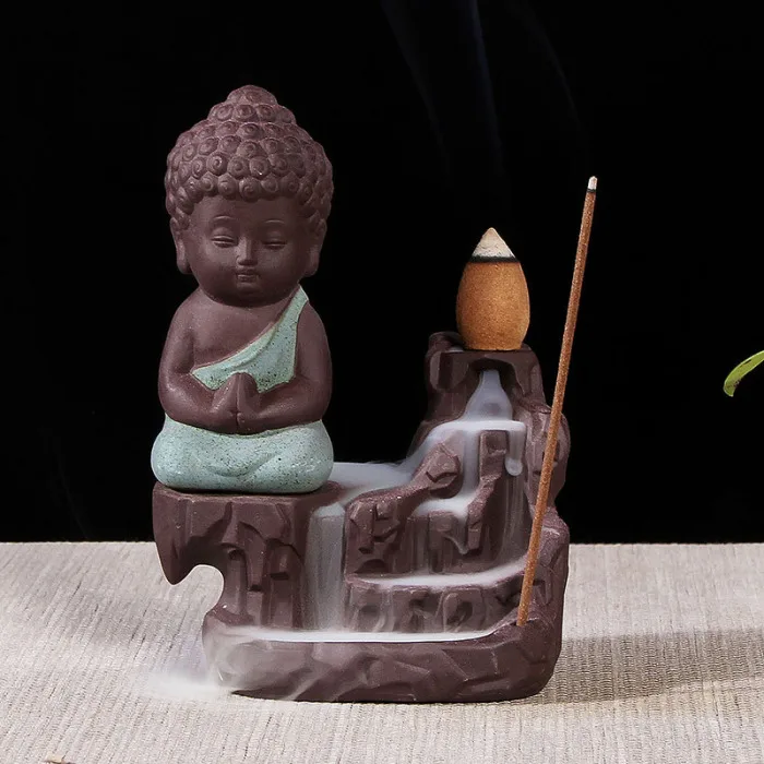 Горячая маленький монах маленький Буддизм Курильница с обратным потоком ладан держатель дом офис Домашний декор D6