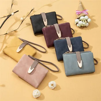 

Women Wallet Fold PU Leather Female Coin Purse Card Pouch Metal Buckle Portable Coin Purse Fashion Short Wallets Small