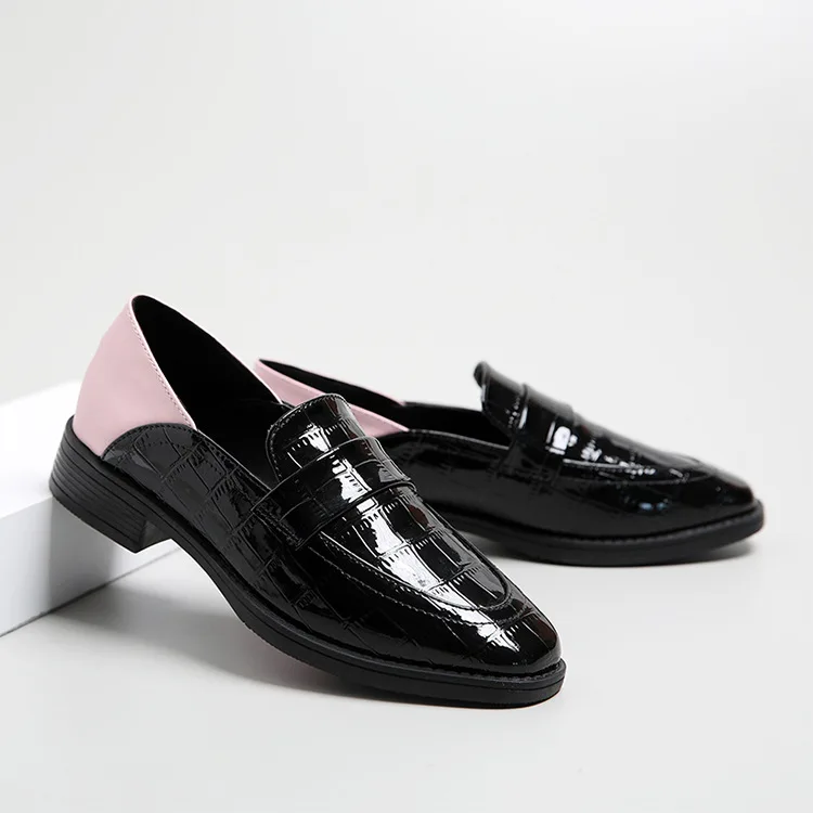 

Flat Black Shoes For Women British Style Oxfords Women's Modis Mixed Colors Square Toe Female Footwear Preppy Leather 2019 On