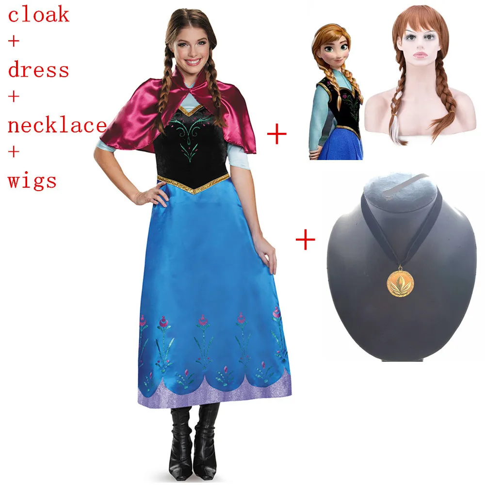 

Elsa&Anna Birthday Ice Snow Queen Party Costume Cosplay Carnival Dress+wig Adult Girls Lady Cinderella Snow White Princess dress