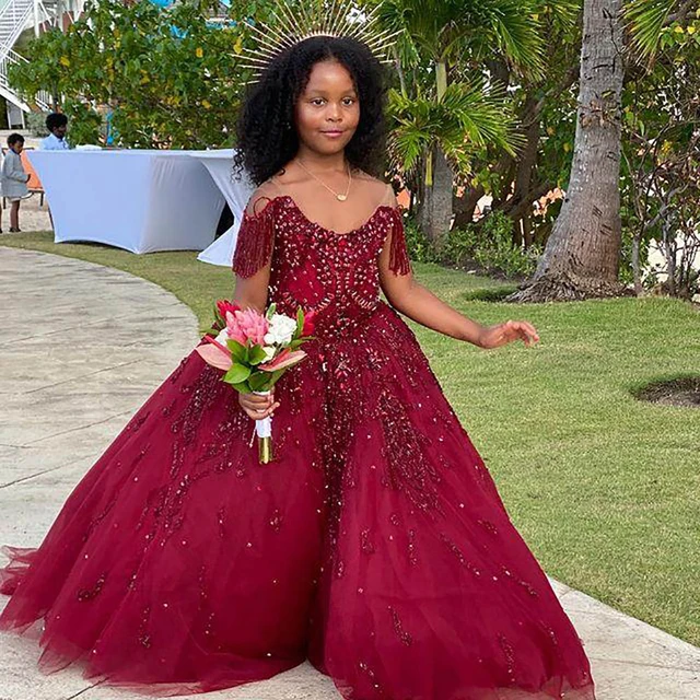 Flower Girl Dresses Fancy Baby Dresses For Wedding Burgundy Lace