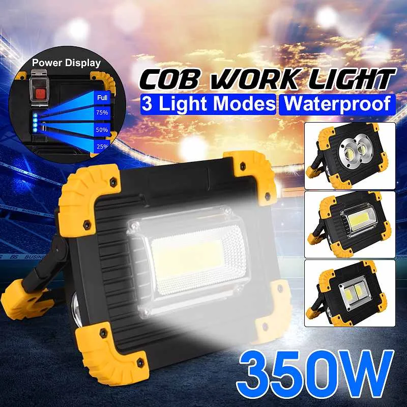 

350W COB Spotlight Portable Super Bright Led Work Light USB Rechargeable for Outdoor Camping Lamp Flashlight by 18650 Battery