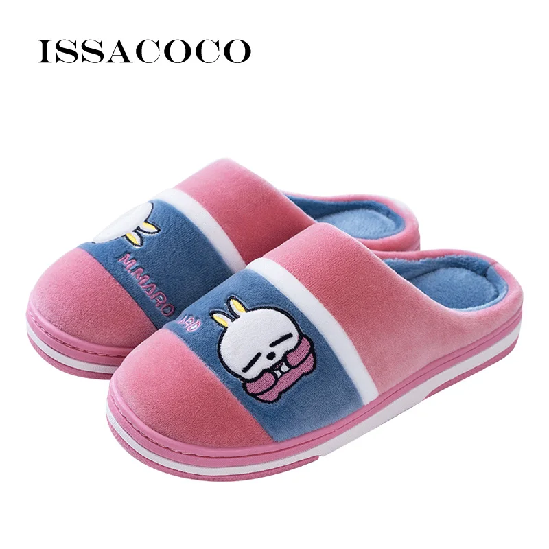 ISSACOCO зимние комнатные туфли для женщин с рисунком кролика; домашние тапочки; Теплая обувь на плоской подошве; домашние тапочки; женские тапочки, женская обувь - Цвет: Pink