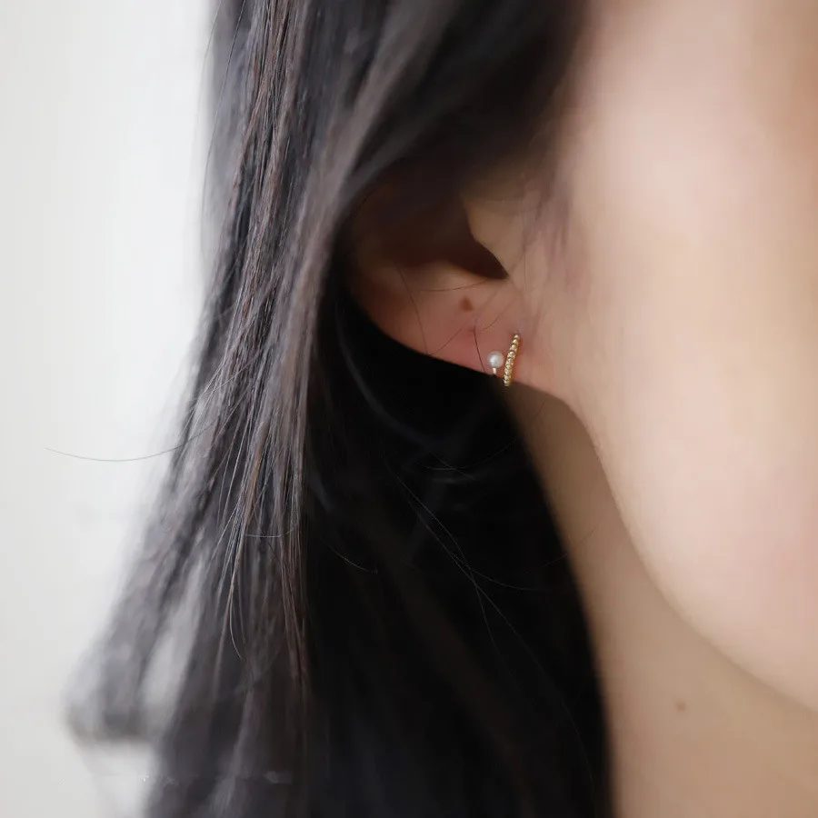 925 Sterling Silver Korea Simple Double Half Circle Small Pearl Stud Earrings Women 14k Gold Plating Jewelry Gift - Image 5