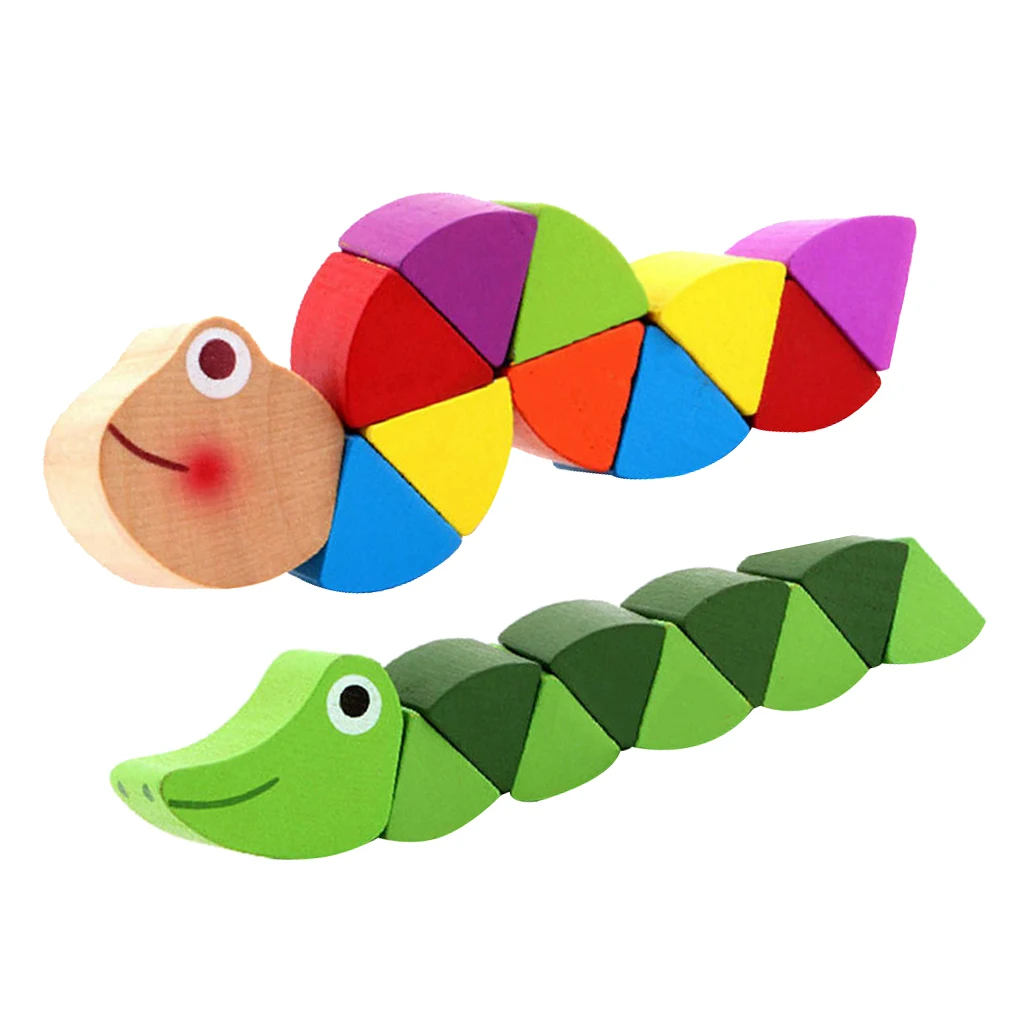 2 Piece Wooden Animal Toy Set, Cute Colorful Caterpillar Alligator Model Toy, Kids Baby Birthday Gift