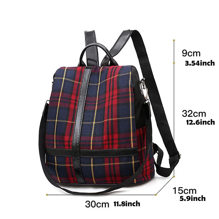Female Red Plaid Backpack Purse Anti Theft Canvas Casual Backpack for Women 2019 Small Travel Backpack Bag School Girls Rucksack (1)