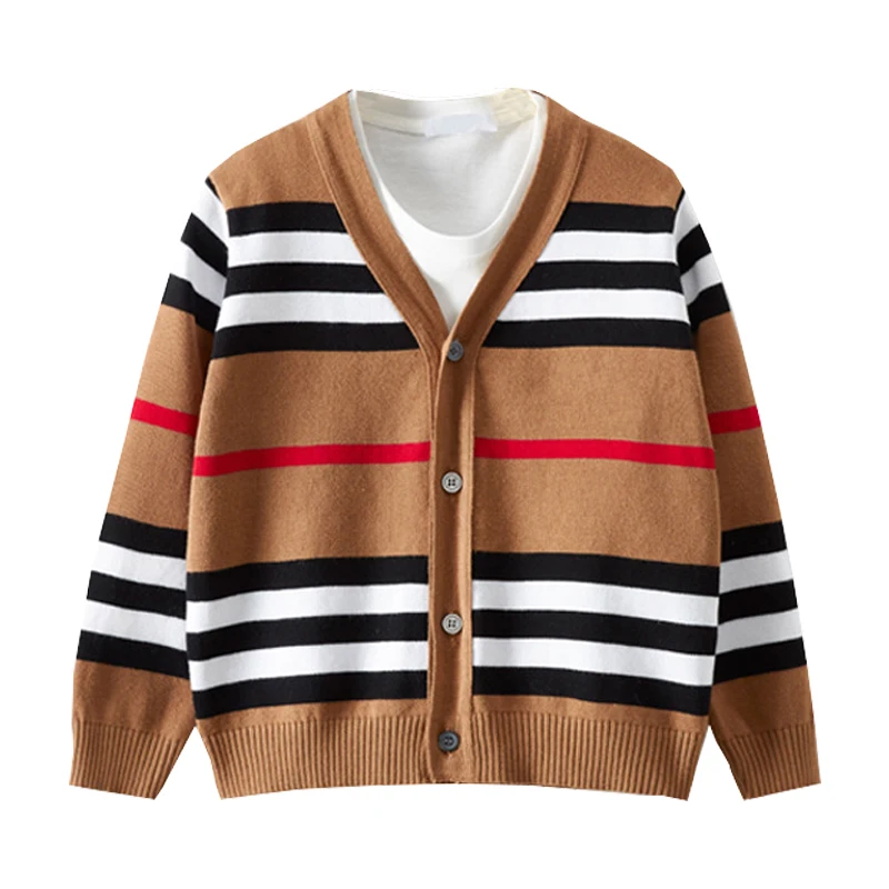 Brown Boys Cardigans 100% Cotton Girls Sweaters Striped Autumn Clothes For Kids | Детская одежда и - Цена: 938,44 - 1 279,98 руб.