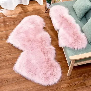 

Double Heart Living Room Plush Floor Rugs Mats Kids Room Faux Fur Area Rug Fluffy Shaggy Carpet Artificial Sheepskin Hairy Mat