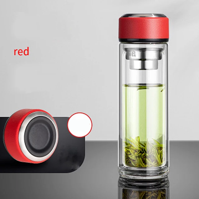 Insulation Cup Double Glass Insulation Cup Portable Cup Insulation Tea Cup With Cover Filter Tea Cup For Household B20080 Red