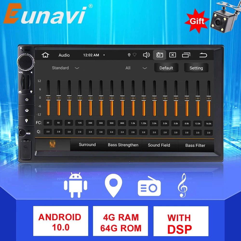 Eunavi Universal 2 Din Android Auto Car Radio Multimedia Player Universal Autoradio Stereo Audio HD Screen GPS Navigation NO DVD