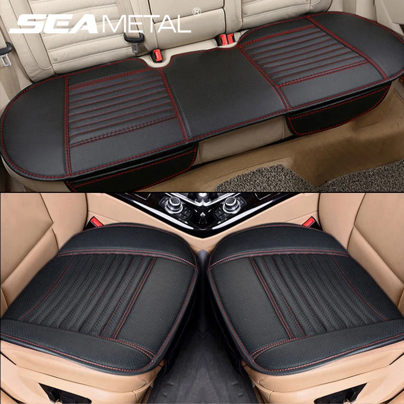 HCMAX Luxury Four Seasons Breathable Car Interior Seat Cushion Cover Pad Mat for Auto Car Supplies PU Leather Bamboo Charcoal 2 Pack Front Seat Cover 