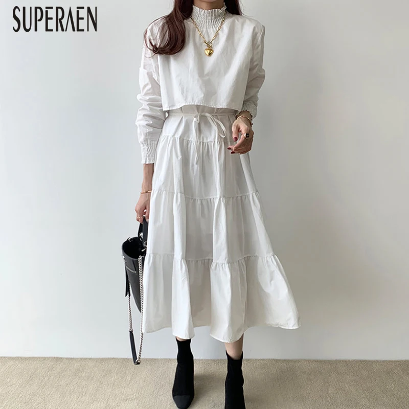 SuperAen, корейский стиль, длинное платье для женщин, осень и зима, новинка, женское платье со стоячим воротником, модная женская одежда