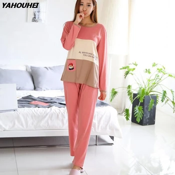 

2019 Autumn Cotton Pajamas Sets For Women Long Sleeve Pyjama Cute Girls Cartoon Can Outside Wear Lounge Homewear Pijama Clothing