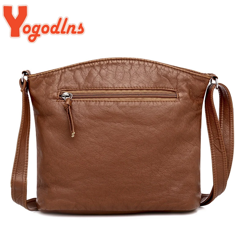Yogodlns Vintage Soft PU Leather Shoulder Bag Female Zipper Messenger Handbag Brands Fashion Bucket Bag Casual Lady Purse  femin