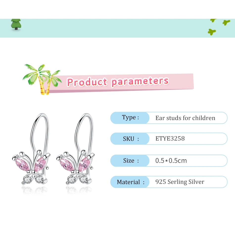 Милые серьги гвоздики с бабочками из 100% стерлингового серебра 925 пробы для