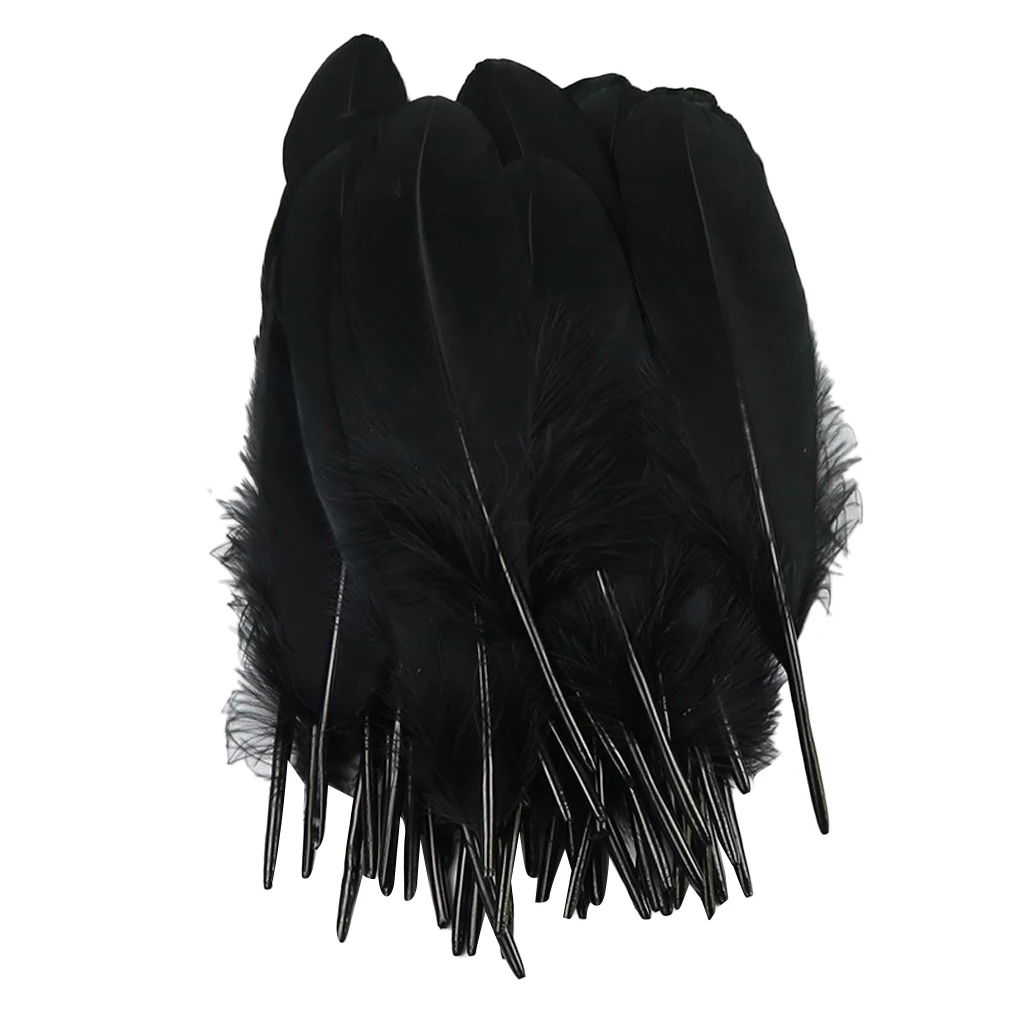 50pcs Natural Black Rooster Feathers Wing Feathers Rooster Feathers DIY for Hair Clip Cocktail Hat Earring Necklace