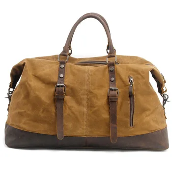 

ABDB-Vintage Waxed Canvas Men Travel Duffel Large Capacity Oiled Leather Weekend Bag Basic Holdall Tote Overnight Bags