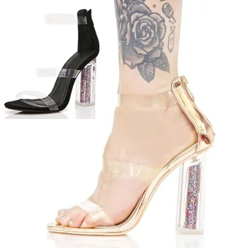 

Toe High-heeled Shoes Will Code Transparent Sandals Coarse With Women's Shoes