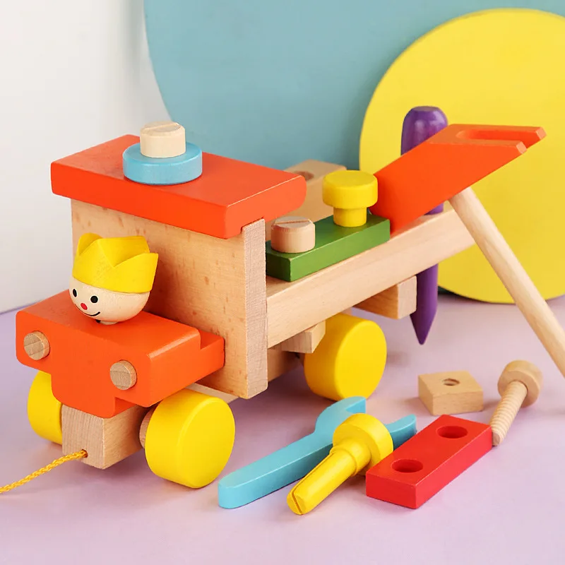 

Children's Early Education Assembly And Disassembly Nut Tool Car Wooden Building Blocks Toys Puzzle Screw Removal Car 2 In 1boy