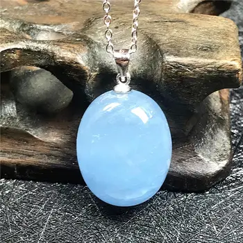 

Top Natural Ocean Blue Aquamarine Pendant Necklace For Woman Man Crystal 925 Silver Chains 20x16x9mm Beads Stone Jewelry AAAAA