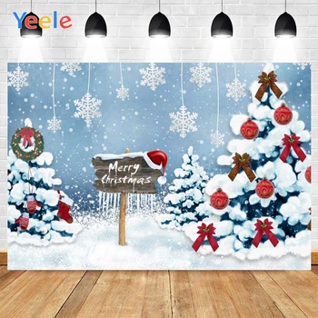 

Yeele Merry Christmas Photo Background Photophone Outdoor Trees Red Balls Snow Photography Backdrops for Decor Customized Size