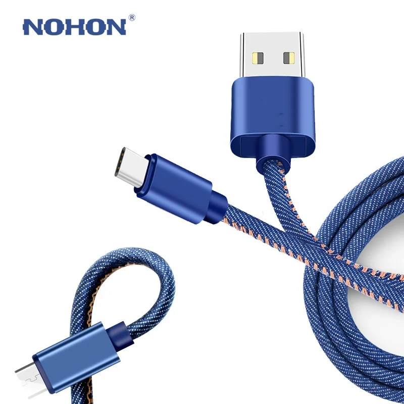 

NOHON USB Cable Denim Cowboy Micro USB Type C Fast Charging USB C Data Cord for Samsung S10 Xiaomi Mi Huawei Charger Phone Cable