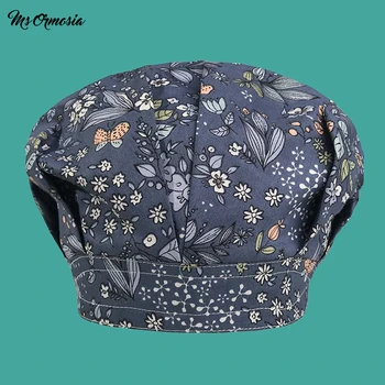 

New gray plant printing hospital nursing hair cap men and women cotton family cooking cap dentist surgery cap elastic nurse hat