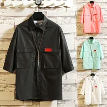 Модная мужская рубашка с карманом, деловая рубашка, Однотонная рубашка с карманом, рукав три четверти, топы, M, L, XL, XXL, 3XL