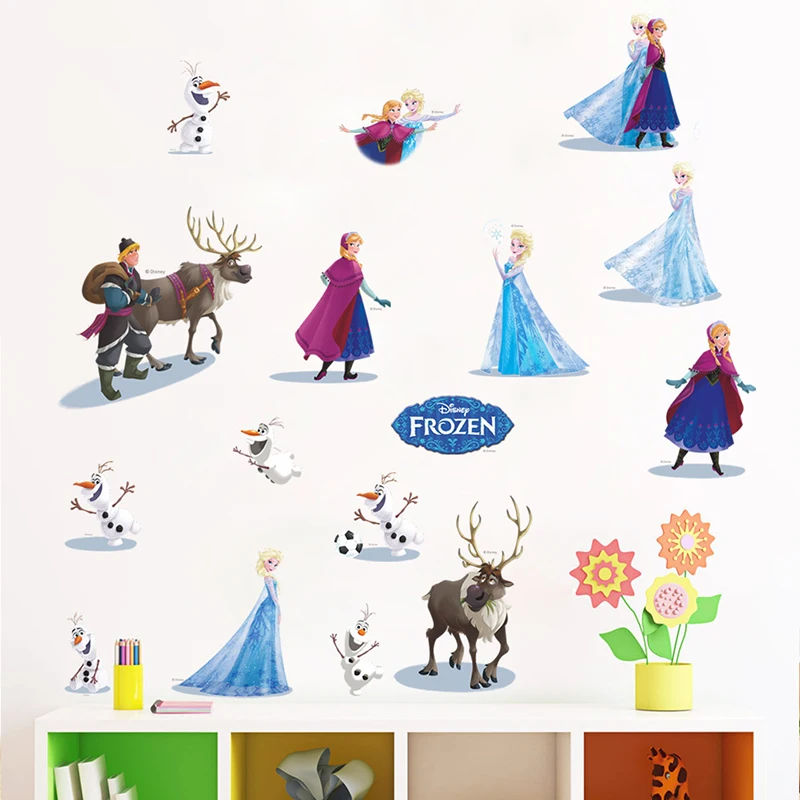 Cartoon Disney Frozen Wall Sticker For Children Elsa And Anna Waterproof Children Bedroom Decoration Pusheen Sticker Pegatinas