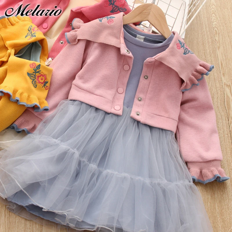 

Melario Casual New Ball Gown Dresses Girls Knit Mesh Vest Tutu Dress Autumn Winter Girl Party Vestidos 2-6Years Cardigan Coat