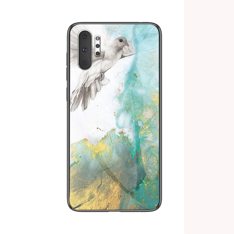 Для samsung Galaxy Note 10 Plus, чехол, мраморный, глянцевый, закаленное стекло, противоударный, жесткий чехол для телефона, для samsung Note10 Plus, 5G, чехол - Цвет: Flying Pigeon
