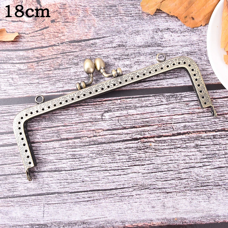 18CM 1 шт. бронзовая сумка-кошелек с ручкой для монет, металлическая сумка с застежкой в виде поцелуя, ручка с рамкой - Цвет: 18CM