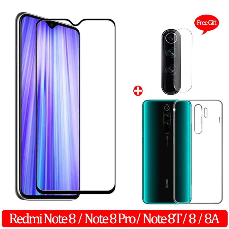 3 в 1 Стекло + чехол для телефона Redmi Note 8 T 8A Экран протектор Закаленное на Xiaomi