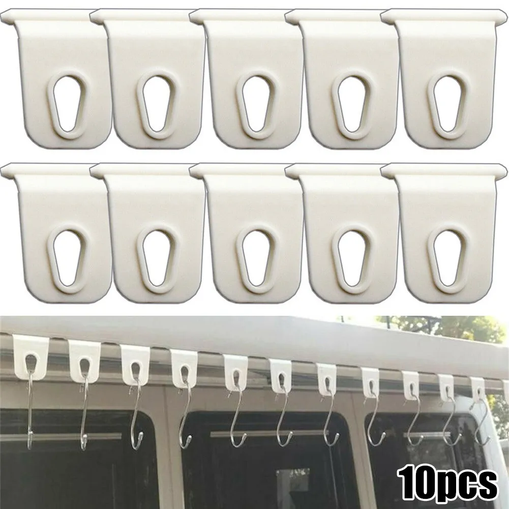 10X White Universal Awning Clothes Hook For RV Camper Caravan Party Light Holder Slide Into RV Awning Roller Slot Hook Racks