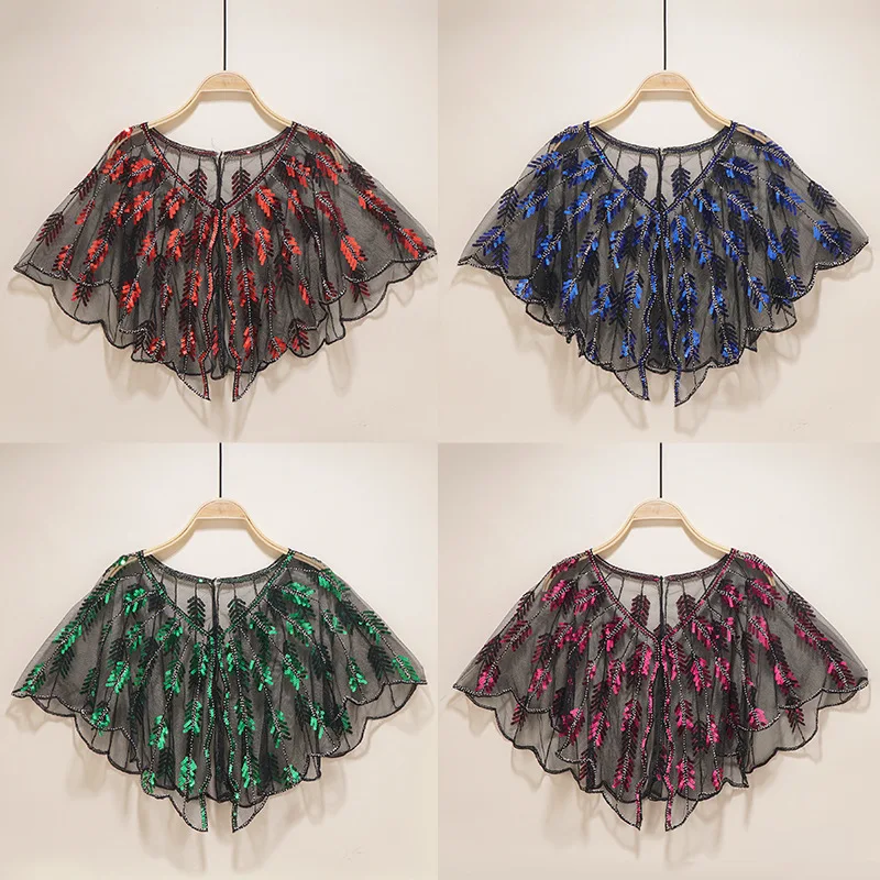 

Sequin Shawl Women's 1920s Versatile and Fashion Cover Up Gatsby Party Evening Dress Short Mesh Sequined Beaded Shawl Accessory