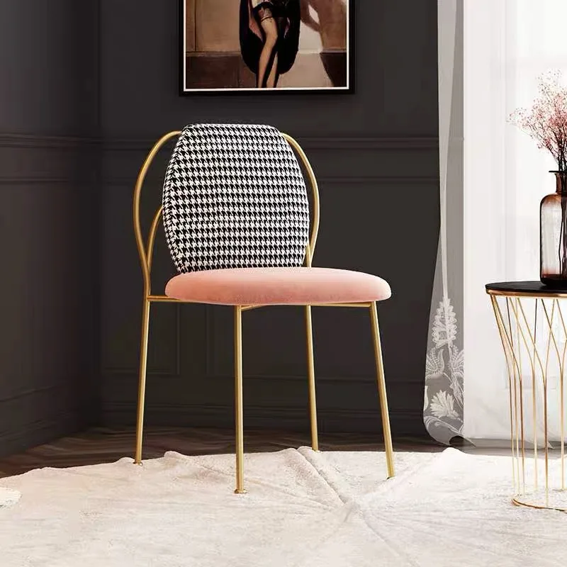 Light Luxury Home Dining Chair Modern Personality Houndstooth Girl Bedroom Dressing Makeup Chair Kitchen Furniture Dining Chairs
