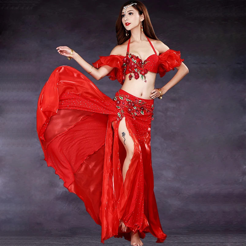 Женская одежда для танца живота набор костюма длинная юбка с бисером чашка B