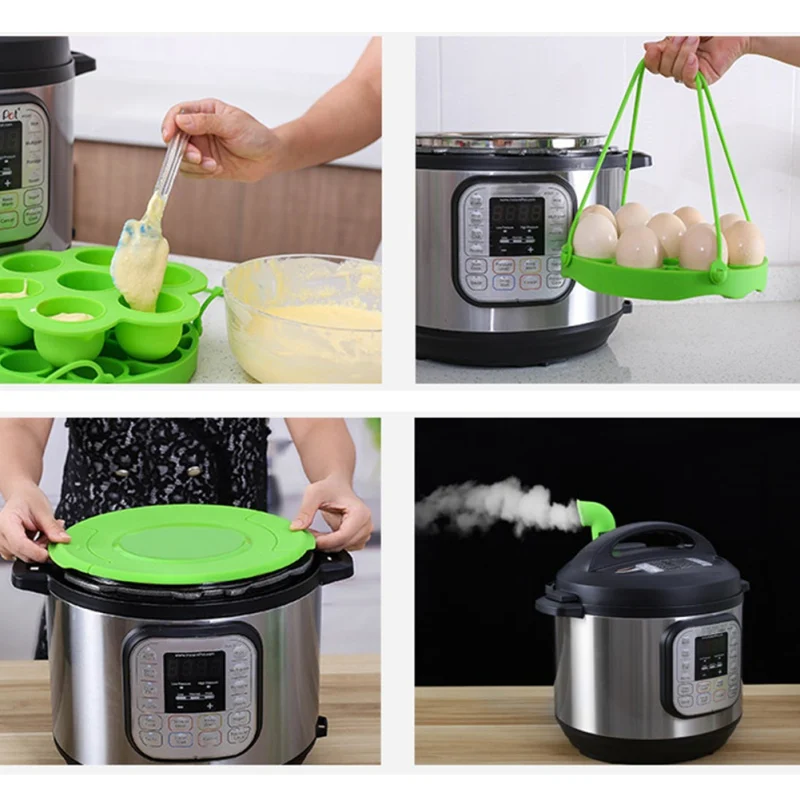 4pcs Food Steamer With Lid Egg Tools Cake Molds Pressure Cooker Silicone Cover Food Storage Container Steamer Accessories