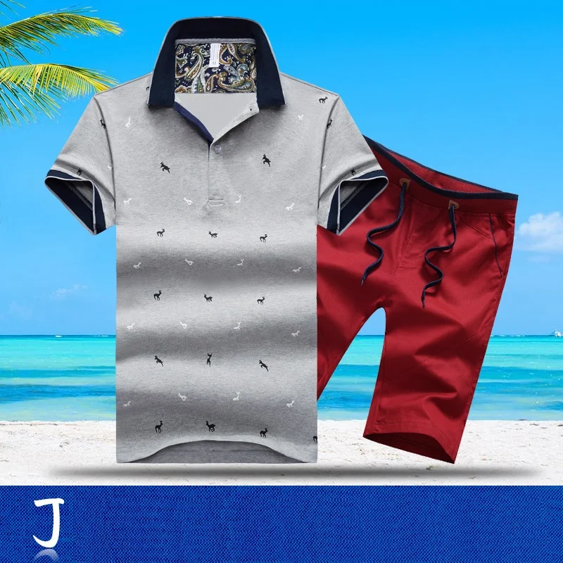 AZ-1613 J Aismz спортивный костюм для мужчин Moletom Masculino спортивный костюм Летние повседневные хлопковые футболки поло с коротким рукавом+ шорты комплекты - Цвет: AZ-1613 J