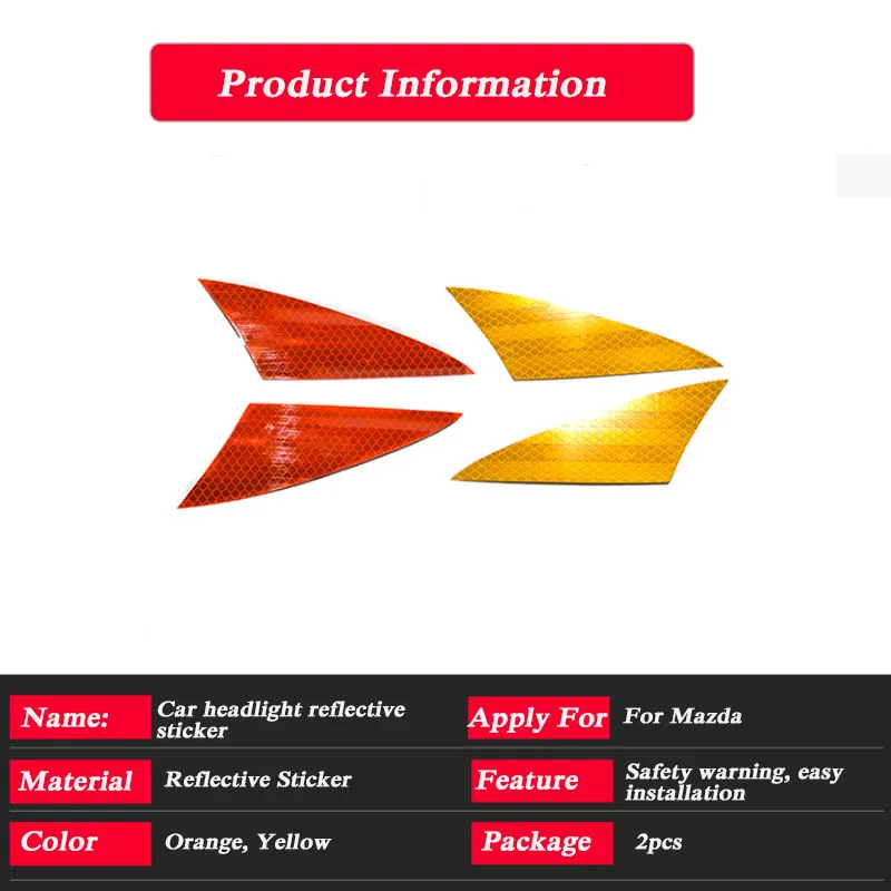 2pcs Car Headlight reflective Warning Tape Decal Car Reflective Stickers Strips Car-styling Safety For Mazda 6 Atenza CX-5 CX-8