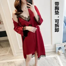 FZSLCYIYI, 2 предмета, искусственный шелк, женский халат, набор, весенние сексуальные кружевные ночные рубашки, женское платье для сна, женские пижамы, Халат