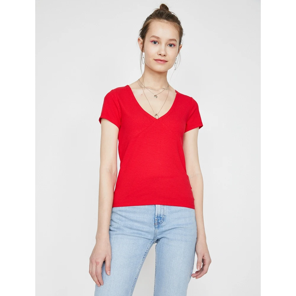 T shirt Koton 9YAL18405OK red Women's 