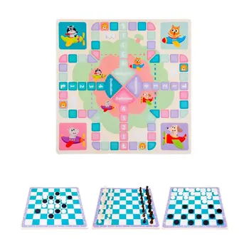 

in 1 Wood Chessboard Flight Chess/Gobang/International Chess/Draughts Family Party Board Game Checkers