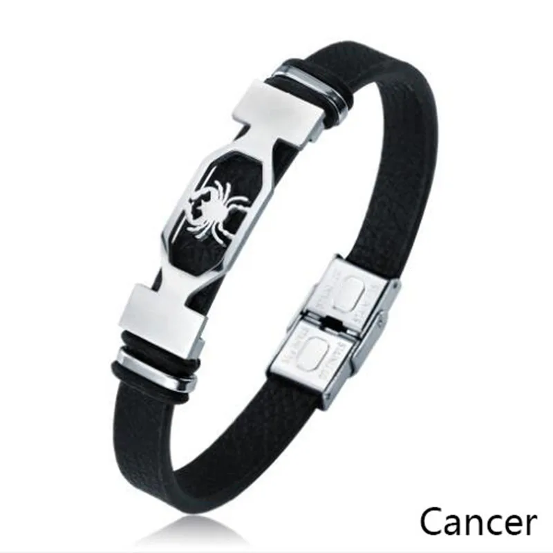 12 созвездий браслеты из нержавеющей стали мужские кожаные очаровательные повседневные индивидуальные браслеты и браслеты ювелирные изделия для женщин браслеты - Окраска металла: Cancer