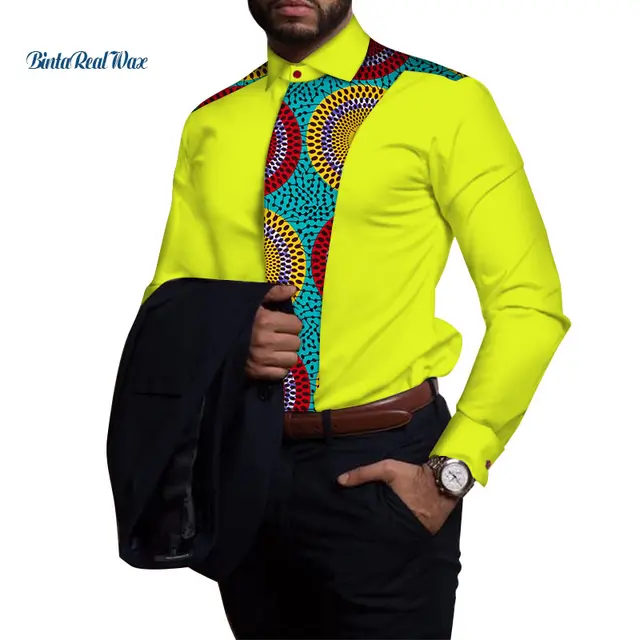 Casual 100% Cotton Mens Shirt African Clothing Dashiki Patchwork Print Shirt Tops Bazin Riche Traditional African Clothing WYN81 1