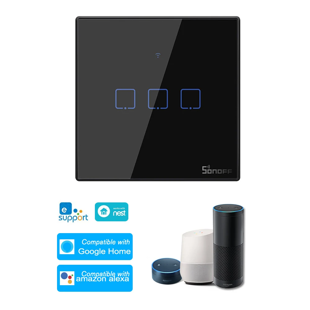 SONOFF T3EU3C-TX EU Smart WiFi настенный выключатель света 433 МГц RF дистанционное управление приложение/сенсорный таймер управления для Google Home/Nest& Alexa