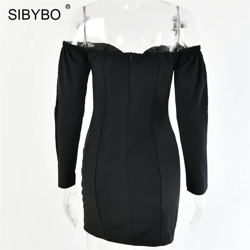 Женское платье с открытыми плечами Sibybo обтягивающее мини без бретелек длинным